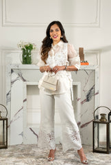 Lacey Bib Ft. Emb Pants | White