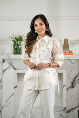 Lacey Bib Ft. Emb Pants | White