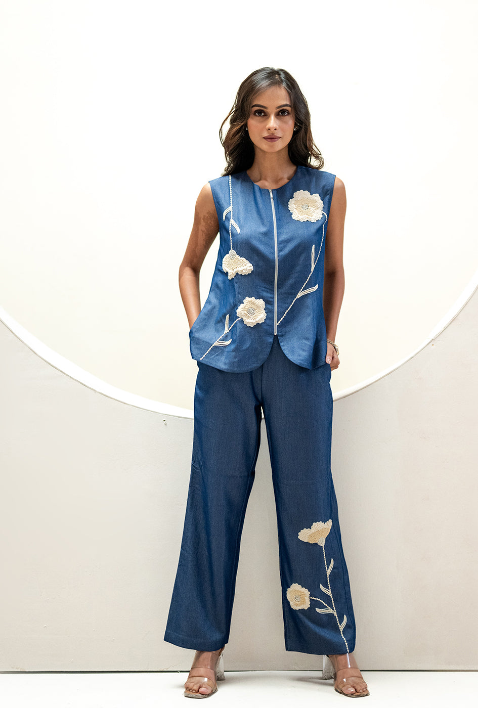 Summer Bloom Denim Sleeveless Coord Set