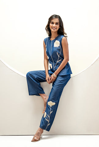 Summer Bloom Denim Sleeveless Coord Set