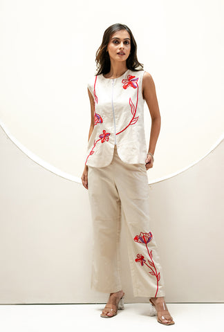 Summer Bloom Sleeveless Jacket | Linen