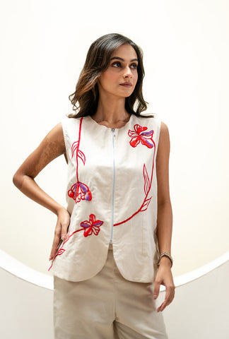 Summer Bloom Sleeveless Jacket | Linen