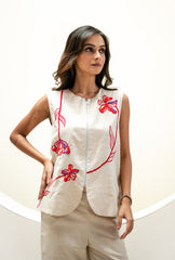 Summer Bloom Sleeveless Jacket | Linen