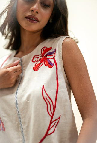 Summer Bloom Sleeveless Jacket | Linen