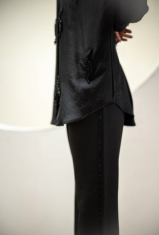 Beaded Black Crepe Pant