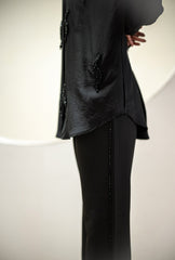 Beaded Black Crepe Pant