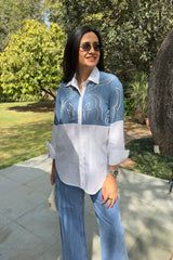 Mitali Wadhwa In Celestial Blue & White Pearls Shirt